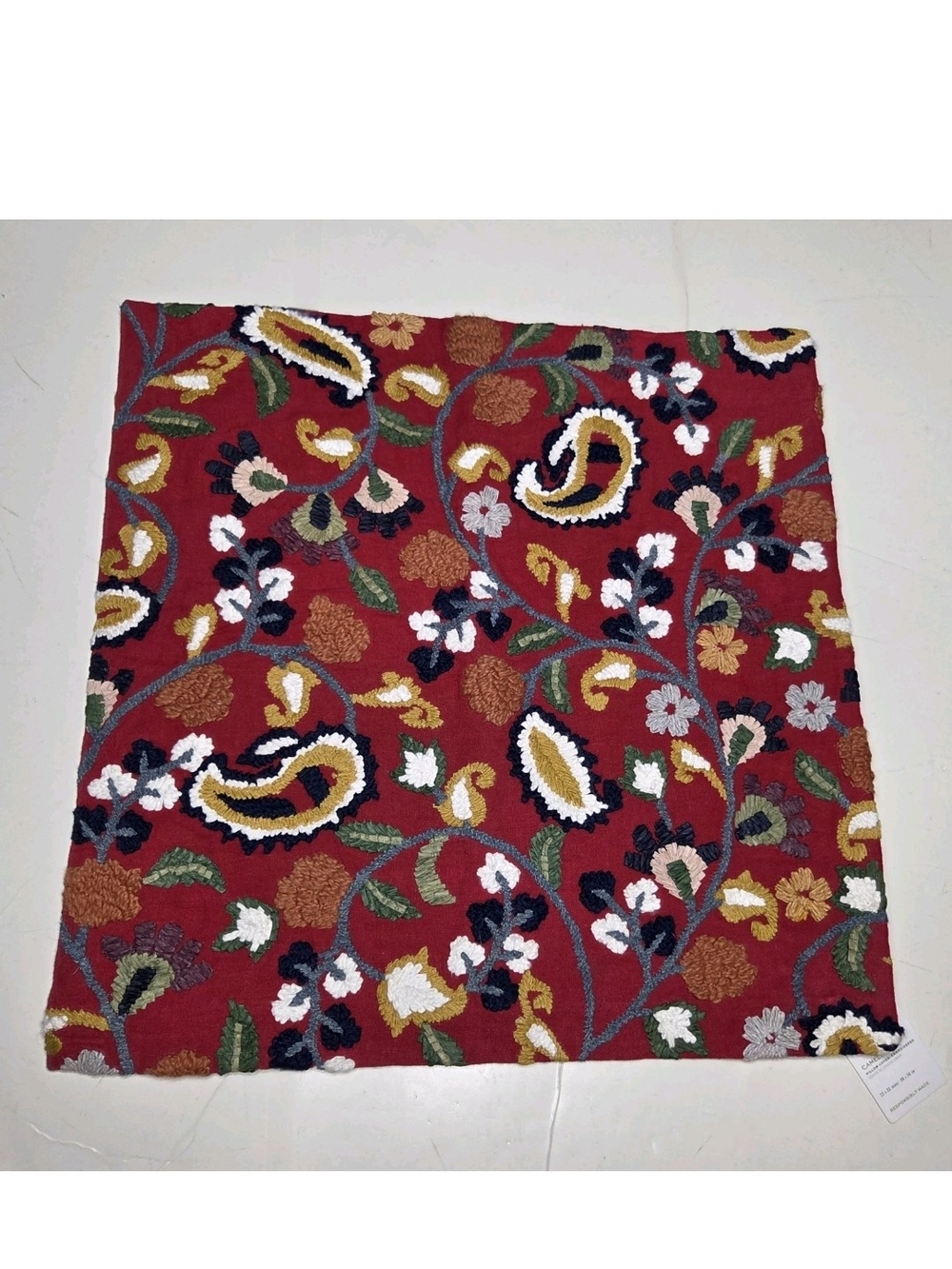 Pottery Barn NWT Camellia Embroidered Pillow Cover 22×22 Red Maximalist Boho